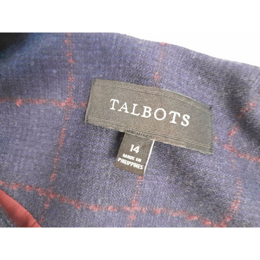 Talbots Wool Blend Career Formal Academia Preppy Size 14 Windowpane Blazer Blue - Picture 10 of 11